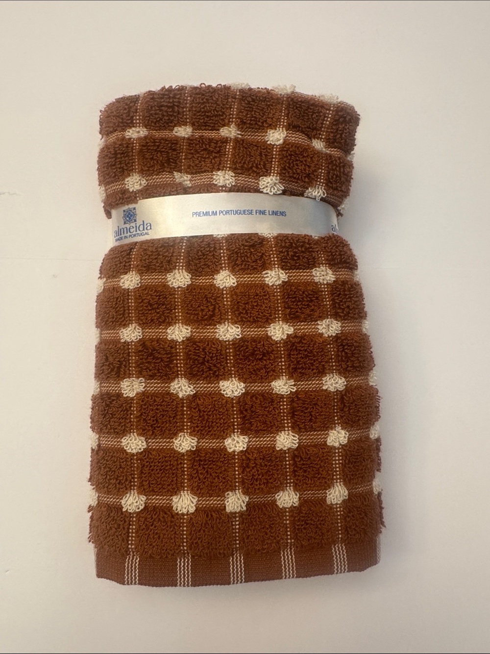 6pc ALMEIDA Premium Portuguese Fine Linens Bath Towel Set - Grid -Rust/Cream - Picture 8 of 12